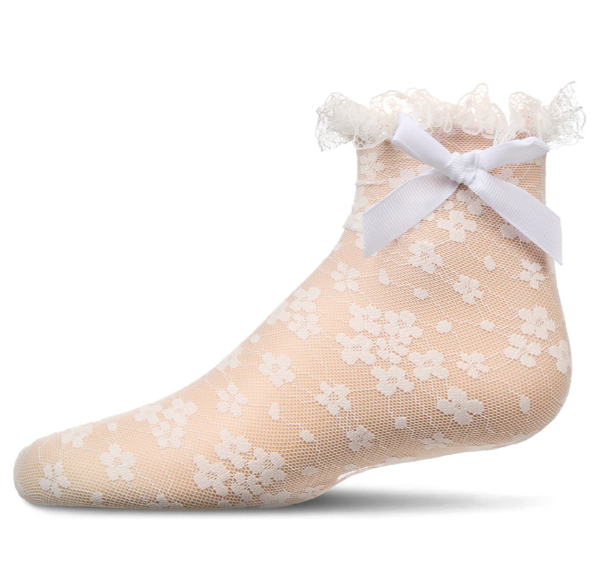 Girls Floral Lace Bow Trim Anklet Sock