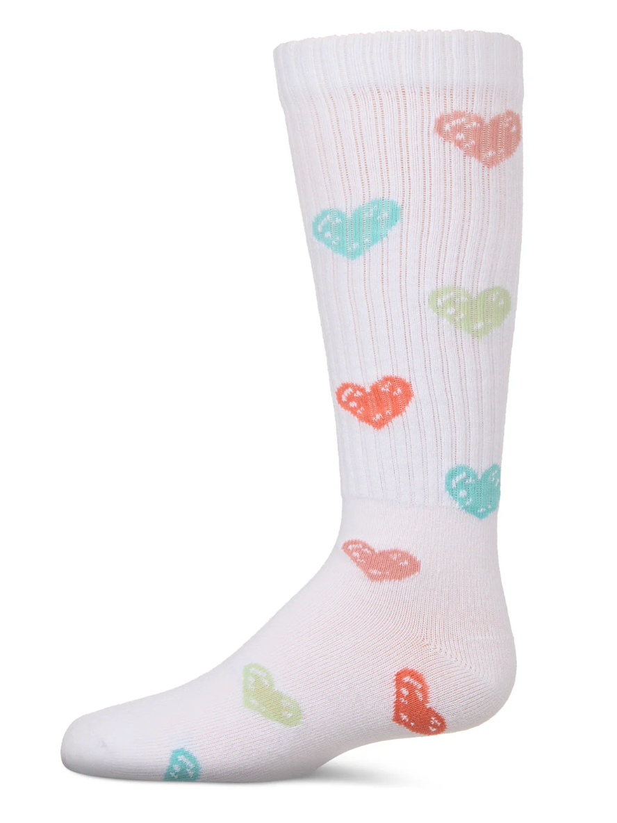 Girls RIbbed Cotton Blend Multi Graffiti Hearts Knee Sock