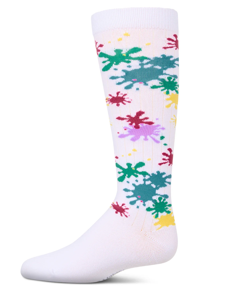 Girls Stretch Cotton Splatter Paint Knee Sock