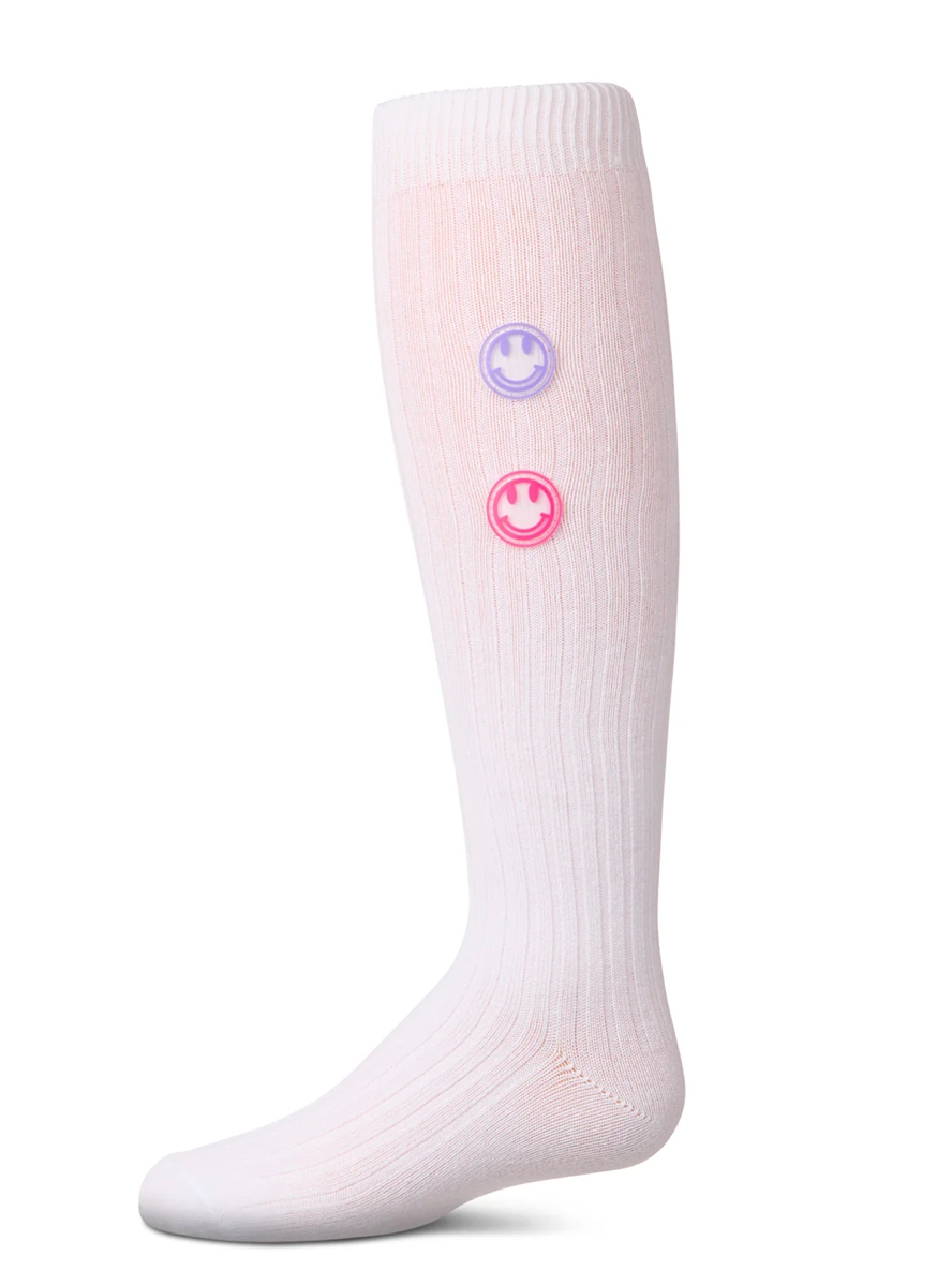 Girls Rubber Smiley Face Cotton Rich Knee Sock