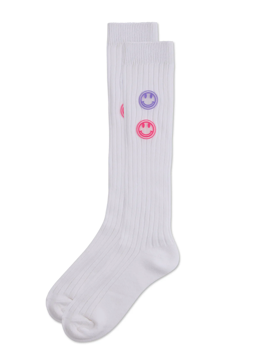 Girls Rubber Smiley Face Cotton Rich Knee Sock