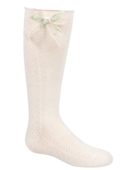 Texture with Floral Bow Knee Sock