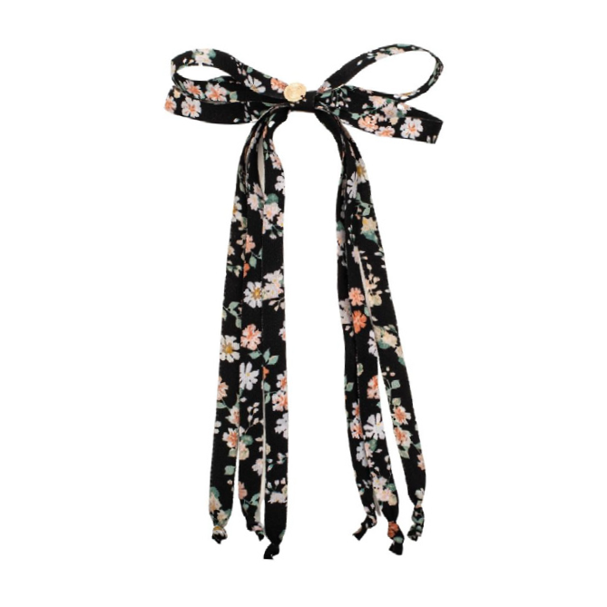 Long String Floral Bow Clip