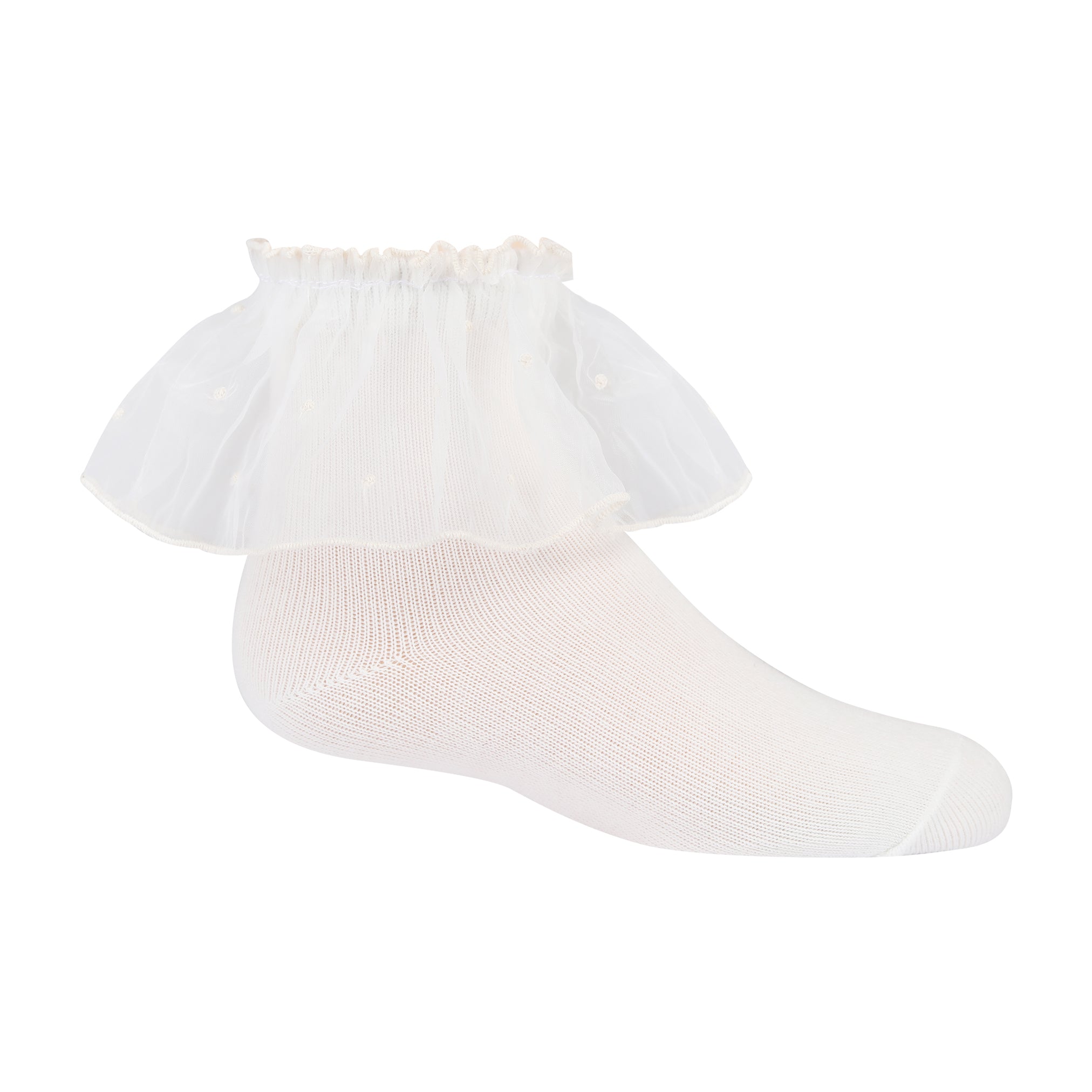 Girls Sheer Pin Dot Ruffle Ankle Socks