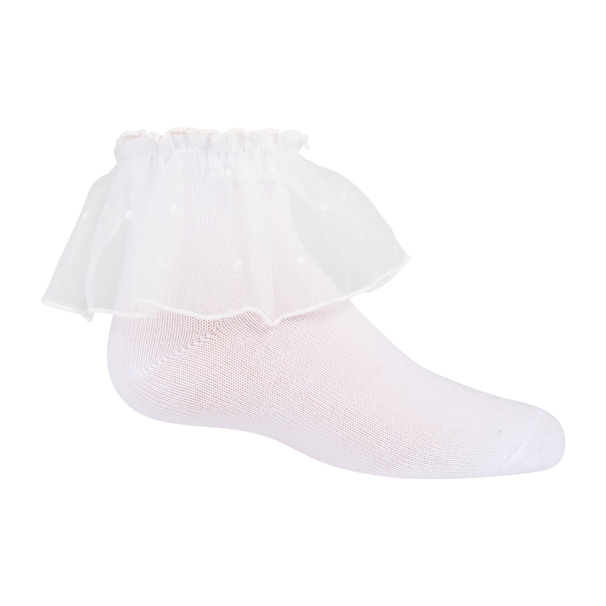 Girls Sheer Pin Dot Ruffle Ankle Socks